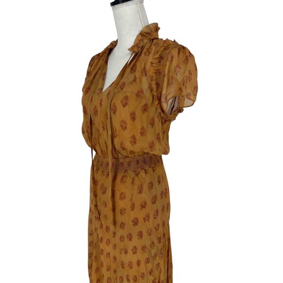 Polo Ralph Lauren Block Print Georgette Tie Neck Dress in Medallion Woodblock - Picture 9 of 14